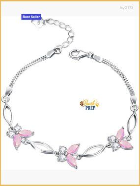 Adjustable Sterling Silver Butterfly Charm Bracelet, S925 Jewelry Gift